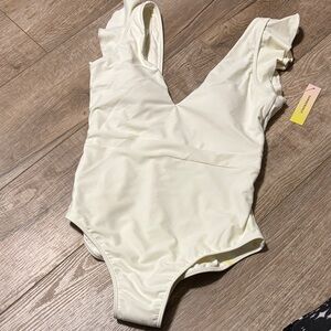 summersalt Cream Ruffle-Shoulder One-Piece Swimsuit